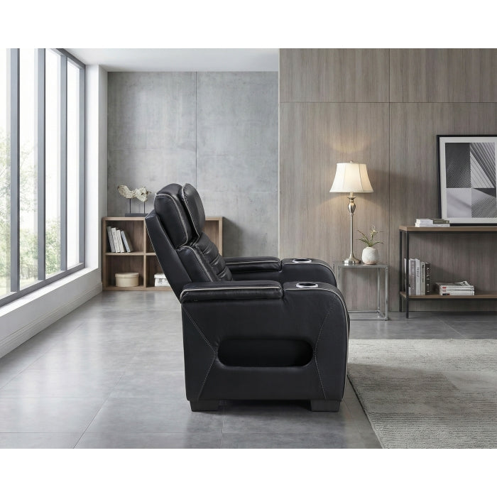 8344BLK-1PWHM Power Reclining Chair with Power Headrest, Cup holder, Storage Arms(Top and Side), Air Massage, Heat, LED Lighting and Charging Ports - 8344BLK-1PWHM