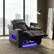 8344BLK-1PWHM Power Reclining Chair with Power Headrest, Cup holder, Storage Arms(Top and Side), Air Massage, Heat, LED Lighting and Charging Ports - 8344BLK-1PWHM