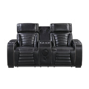 8344BLK-2PWHM Power Double Reclining Love Seat with Center Console, Power Headrests, Storage Arms(Top and Side) ,Cup Holders, Wireless Speakers with Sub-Woofer, Air Massage, Heat, LED Lighting and Charging Ports - 8344BLK-2PWHM