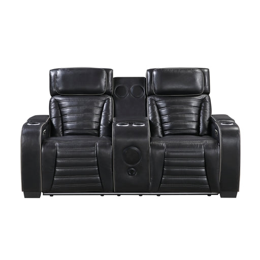 8344BLK-2PWHM Power Double Reclining Love Seat with Center Console, Power Headrests, Storage Arms(Top and Side) ,Cup Holders, Wireless Speakers with Sub-Woofer, Air Massage, Heat, LED Lighting and Charging Ports - 8344BLK-2PWHM