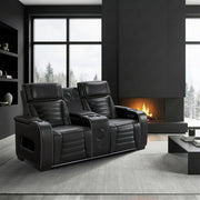8344BLK-2PWHM Power Double Reclining Love Seat with Center Console, Power Headrests, Storage Arms(Top and Side) ,Cup Holders, Wireless Speakers with Sub-Woofer, Air Massage, Heat, LED Lighting and Charging Ports - 8344BLK-2PWHM