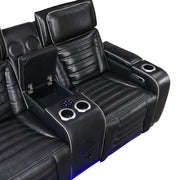 8344BLK-2PWHM Power Double Reclining Love Seat with Center Console, Power Headrests, Storage Arms(Top and Side) ,Cup Holders, Wireless Speakers with Sub-Woofer, Air Massage, Heat, LED Lighting and Charging Ports - 8344BLK-2PWHM