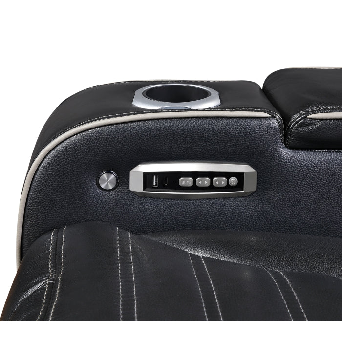 8344BLK-2PWHM Power Double Reclining Love Seat with Center Console, Power Headrests, Storage Arms(Top and Side) ,Cup Holders, Wireless Speakers with Sub-Woofer, Air Massage, Heat, LED Lighting and Charging Ports - 8344BLK-2PWHM