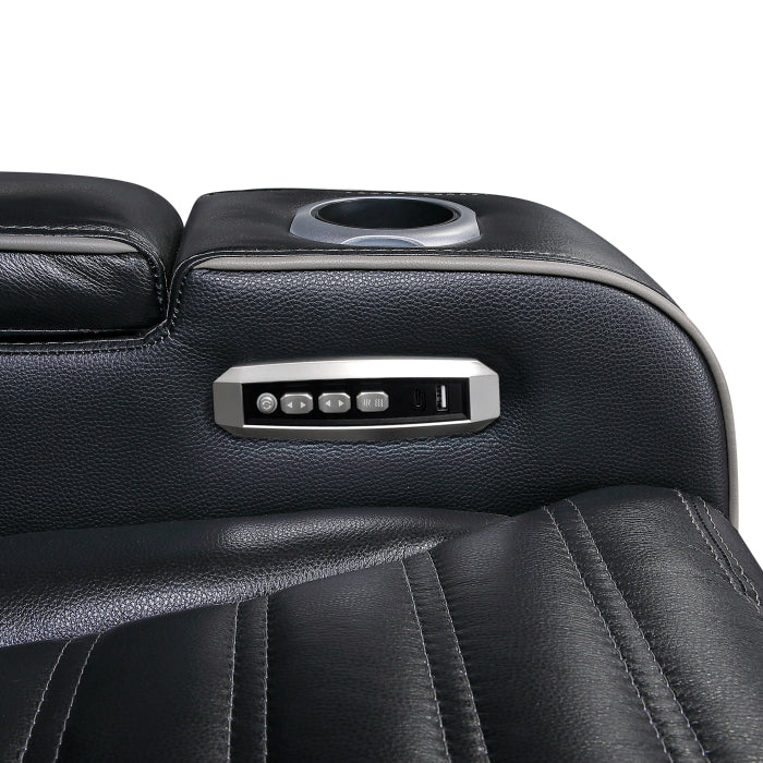 8344BLK-2PWHM Power Double Reclining Love Seat with Center Console, Power Headrests, Storage Arms(Top and Side) ,Cup Holders, Wireless Speakers with Sub-Woofer, Air Massage, Heat, LED Lighting and Charging Ports - 8344BLK-2PWHM