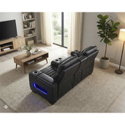 8344BLK-2PWHM Power Double Reclining Love Seat with Center Console, Power Headrests, Storage Arms(Top and Side) ,Cup Holders, Wireless Speakers with Sub-Woofer, Air Massage, Heat, LED Lighting and Charging Ports - 8344BLK-2PWHM