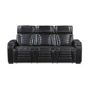 8344BLK-3PWHM Power Double Reclining Sofa with Center Drop-Down Cup Holders, Power Headrests,  Storage Arms(Top and Side) ,Cup holders, Reading Lights, Wireless Charger, Air Massage, Heat,  LED Lighting and Charging Ports - 8344BLK-3PWHM