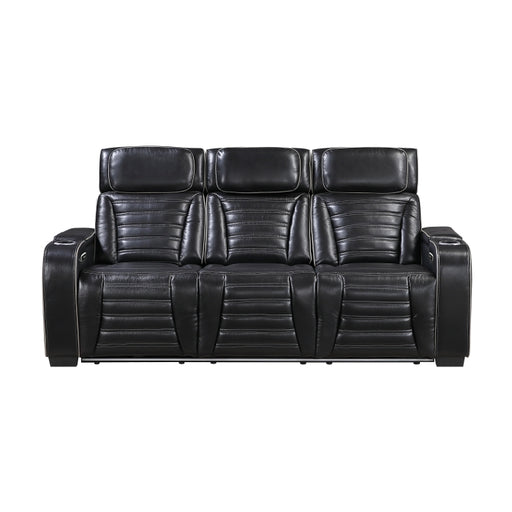 8344BLK-3PWHM Power Double Reclining Sofa with Center Drop-Down Cup Holders, Power Headrests,  Storage Arms(Top and Side) ,Cup holders, Reading Lights, Wireless Charger, Air Massage, Heat,  LED Lighting and Charging Ports - 8344BLK-3PWHM
