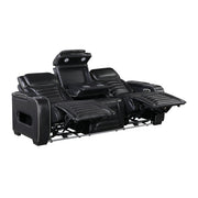 8344BLK-3PWHM Power Double Reclining Sofa with Center Drop-Down Cup Holders, Power Headrests,  Storage Arms(Top and Side) ,Cup holders, Reading Lights, Wireless Charger, Air Massage, Heat,  LED Lighting and Charging Ports - 8344BLK-3PWHM