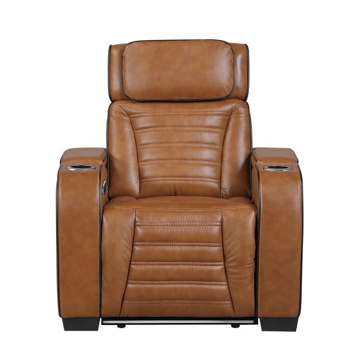 8344BRW-1PWHM Power Reclining Chair with Power Headrest, Cup holder, Storage Arms(Top and Side), Air Massage, Heat, LED Lighting and Charging Ports - 8344BRW-1PWHM