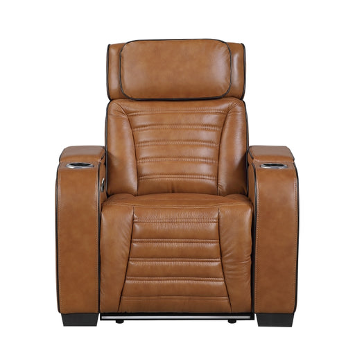8344BRW-1PWHM Power Reclining Chair with Power Headrest, Cup holder, Storage Arms(Top and Side), Air Massage, Heat, LED Lighting and Charging Ports - 8344BRW-1PWHM