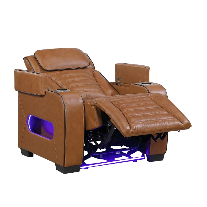8344BRW-1PWHM Power Reclining Chair with Power Headrest, Cup holder, Storage Arms(Top and Side), Air Massage, Heat, LED Lighting and Charging Ports - 8344BRW-1PWHM