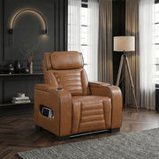 8344BRW-1PWHM Power Reclining Chair with Power Headrest, Cup holder, Storage Arms(Top and Side), Air Massage, Heat, LED Lighting and Charging Ports - 8344BRW-1PWHM