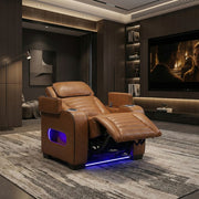 8344BRW-1PWHM Power Reclining Chair with Power Headrest, Cup holder, Storage Arms(Top and Side), Air Massage, Heat, LED Lighting and Charging Ports - 8344BRW-1PWHM