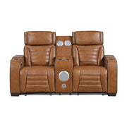 8344BRW-2PWHM Power Double Reclining Love Seat with Center Console, Power Headrests, Storage Arms(Top and Side) ,Cup Holders, Wireless Speakers with Sub-Woofer, Air Massage, Heat, LED Lighting and Charging Ports - 8344BRW-2PWHM