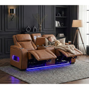 8344BRW-2PWHM Power Double Reclining Love Seat with Center Console, Power Headrests, Storage Arms(Top and Side) ,Cup Holders, Wireless Speakers with Sub-Woofer, Air Massage, Heat, LED Lighting and Charging Ports - 8344BRW-2PWHM