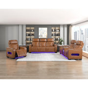 8344BRW-2PWHM Power Double Reclining Love Seat with Center Console, Power Headrests, Storage Arms(Top and Side) ,Cup Holders, Wireless Speakers with Sub-Woofer, Air Massage, Heat, LED Lighting and Charging Ports - 8344BRW-2PWHM