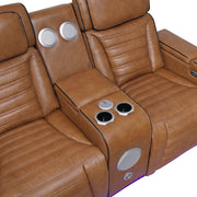 8344BRW-2PWHM Power Double Reclining Love Seat with Center Console, Power Headrests, Storage Arms(Top and Side) ,Cup Holders, Wireless Speakers with Sub-Woofer, Air Massage, Heat, LED Lighting and Charging Ports - 8344BRW-2PWHM