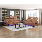 8344BRW-2PWHM Power Double Reclining Love Seat with Center Console, Power Headrests, Storage Arms(Top and Side) ,Cup Holders, Wireless Speakers with Sub-Woofer, Air Massage, Heat, LED Lighting and Charging Ports - 8344BRW-2PWHM