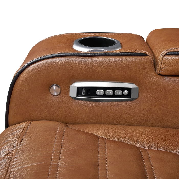8344BRW-2PWHM Power Double Reclining Love Seat with Center Console, Power Headrests, Storage Arms(Top and Side) ,Cup Holders, Wireless Speakers with Sub-Woofer, Air Massage, Heat, LED Lighting and Charging Ports - 8344BRW-2PWHM