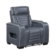 8344BUE-1PWHM Power Reclining Chair with Power Headrest, Cup holder, Storage Arms(Top and Side), Air Massage, Heat, LED Lighting and Charging Ports - 8344BUE-1PWHM