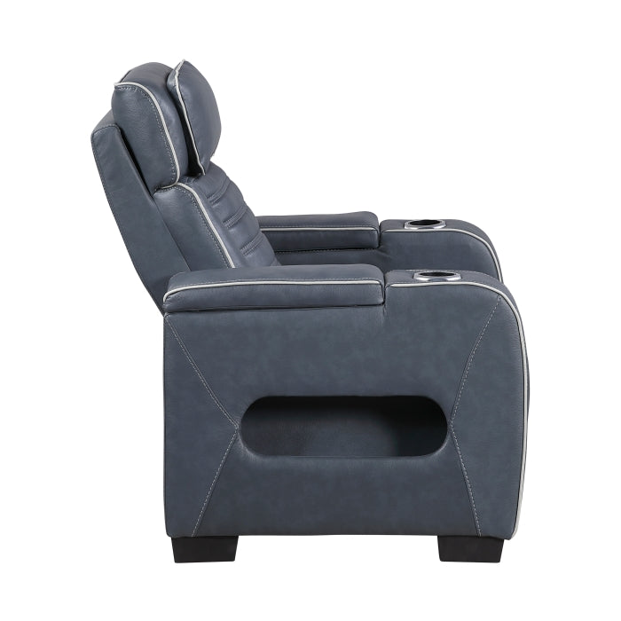 8344BUE-1PWHM Power Reclining Chair with Power Headrest, Cup holder, Storage Arms(Top and Side), Air Massage, Heat, LED Lighting and Charging Ports - 8344BUE-1PWHM
