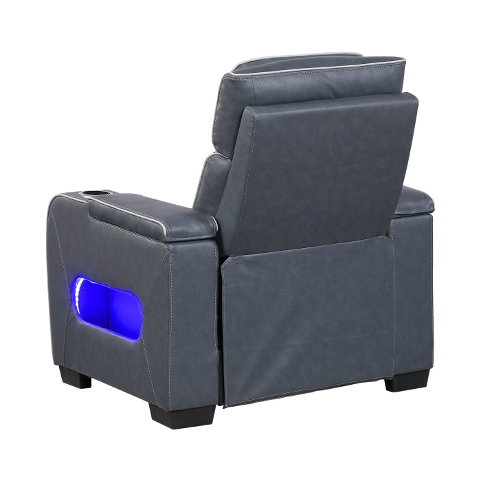 8344BUE-1PWHM Power Reclining Chair with Power Headrest, Cup holder, Storage Arms(Top and Side), Air Massage, Heat, LED Lighting and Charging Ports - 8344BUE-1PWHM