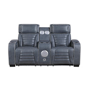8344BUE-2PWHM Power Double Reclining Love Seat with Center Console, Power Headrests, Storage Arms(Top and Side) ,Cup Holders, Wireless Speakers with Sub-Woofer, Air Massage, Heat, LED Lighting and Charging Ports - 8344BUE-2PWHM