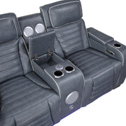 8344BUE-2PWHM Power Double Reclining Love Seat with Center Console, Power Headrests, Storage Arms(Top and Side) ,Cup Holders, Wireless Speakers with Sub-Woofer, Air Massage, Heat, LED Lighting and Charging Ports - 8344BUE-2PWHM