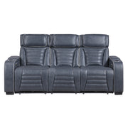 8344BUE-3PWHM Power Double Reclining Sofa with Center Drop-Down Cup Holders, Power Headrests,  Storage Arms(Top and Side) ,Cup holders, Reading Lights, Wireless Charger, Air Massage, Heat,  LED Lighting and Charging Ports - 8344BUE-3PWHM
