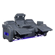 8344BUE-3PWHM Power Double Reclining Sofa with Center Drop-Down Cup Holders, Power Headrests,  Storage Arms(Top and Side) ,Cup holders, Reading Lights, Wireless Charger, Air Massage, Heat,  LED Lighting and Charging Ports - 8344BUE-3PWHM