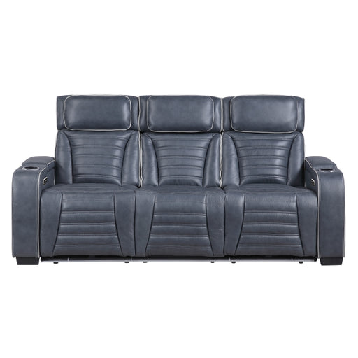 8344BUE-3PWHM Power Double Reclining Sofa with Center Drop-Down Cup Holders, Power Headrests,  Storage Arms(Top and Side) ,Cup holders, Reading Lights, Wireless Charger, Air Massage, Heat,  LED Lighting and Charging Ports - 8344BUE-3PWHM