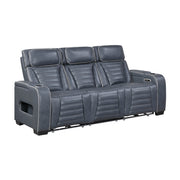 8344BUE-3PWHM Power Double Reclining Sofa with Center Drop-Down Cup Holders, Power Headrests,  Storage Arms(Top and Side) ,Cup holders, Reading Lights, Wireless Charger, Air Massage, Heat,  LED Lighting and Charging Ports - 8344BUE-3PWHM