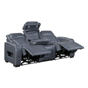 8344BUE-3PWHM Power Double Reclining Sofa with Center Drop-Down Cup Holders, Power Headrests,  Storage Arms(Top and Side) ,Cup holders, Reading Lights, Wireless Charger, Air Massage, Heat,  LED Lighting and Charging Ports - 8344BUE-3PWHM