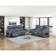 8344BUE-3PWHM Power Double Reclining Sofa with Center Drop-Down Cup Holders, Power Headrests,  Storage Arms(Top and Side) ,Cup holders, Reading Lights, Wireless Charger, Air Massage, Heat,  LED Lighting and Charging Ports - 8344BUE-3PWHM