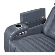 8344BUE-3PWHM Power Double Reclining Sofa with Center Drop-Down Cup Holders, Power Headrests,  Storage Arms(Top and Side) ,Cup holders, Reading Lights, Wireless Charger, Air Massage, Heat,  LED Lighting and Charging Ports - 8344BUE-3PWHM