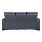 8344BUE-3PWHM Power Double Reclining Sofa with Center Drop-Down Cup Holders, Power Headrests,  Storage Arms(Top and Side) ,Cup holders, Reading Lights, Wireless Charger, Air Massage, Heat,  LED Lighting and Charging Ports - 8344BUE-3PWHM