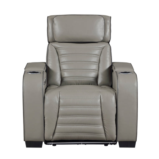 8344GRY-1PWHM Power Reclining Chair with Power Headrest, Cup holder, Storage Arms(Top and Side), Air Massage, Heat, LED Lighting and Charging Ports - 8344GRY-1PWHM