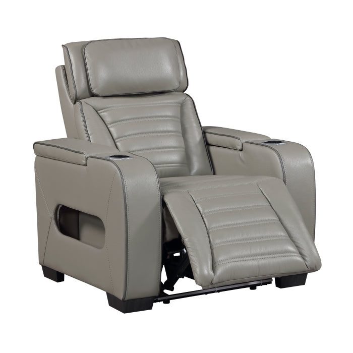 8344GRY-1PWHM Power Reclining Chair with Power Headrest, Cup holder, Storage Arms(Top and Side), Air Massage, Heat, LED Lighting and Charging Ports - 8344GRY-1PWHM