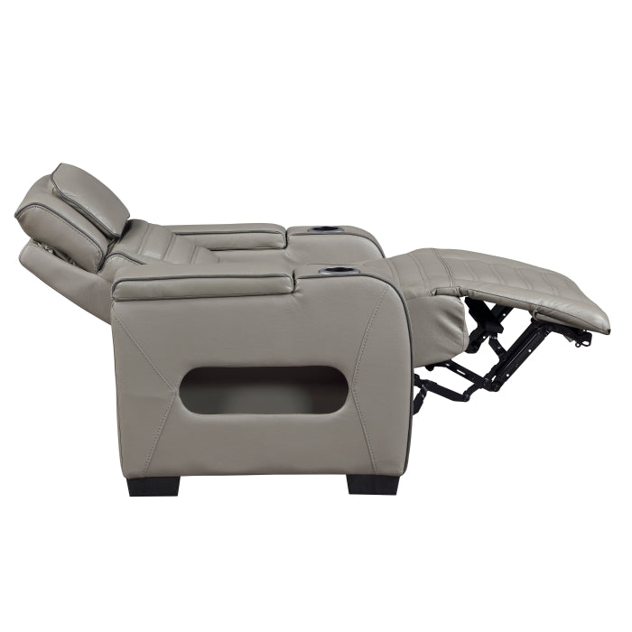 8344GRY-1PWHM Power Reclining Chair with Power Headrest, Cup holder, Storage Arms(Top and Side), Air Massage, Heat, LED Lighting and Charging Ports - 8344GRY-1PWHM