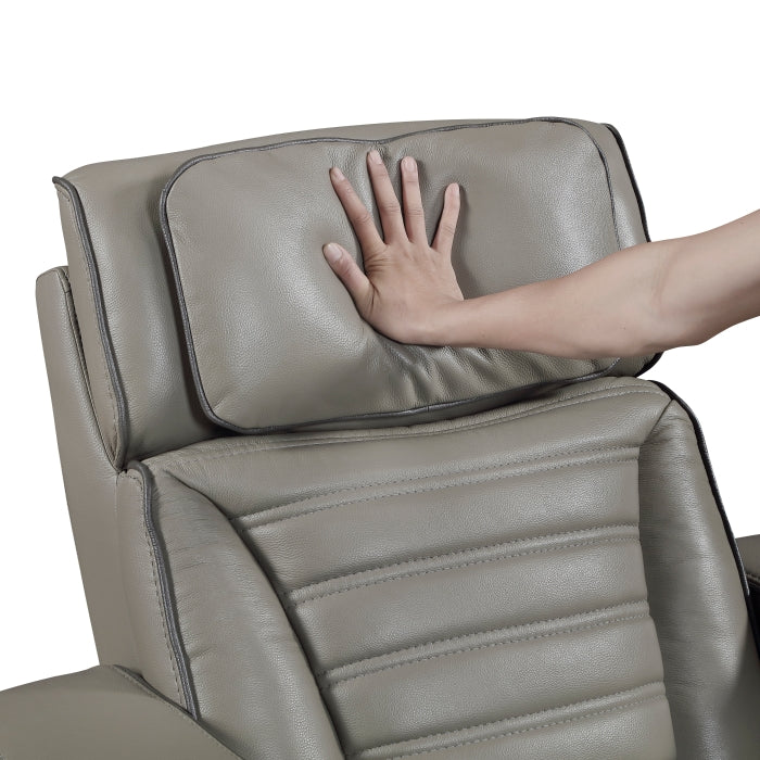 8344GRY-1PWHM Power Reclining Chair with Power Headrest, Cup holder, Storage Arms(Top and Side), Air Massage, Heat, LED Lighting and Charging Ports - 8344GRY-1PWHM