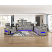 8344GRY-1PWHM Power Reclining Chair with Power Headrest, Cup holder, Storage Arms(Top and Side), Air Massage, Heat, LED Lighting and Charging Ports - 8344GRY-1PWHM