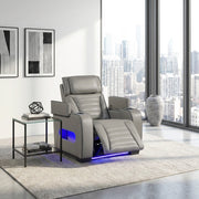 8344GRY-1PWHM Power Reclining Chair with Power Headrest, Cup holder, Storage Arms(Top and Side), Air Massage, Heat, LED Lighting and Charging Ports - 8344GRY-1PWHM