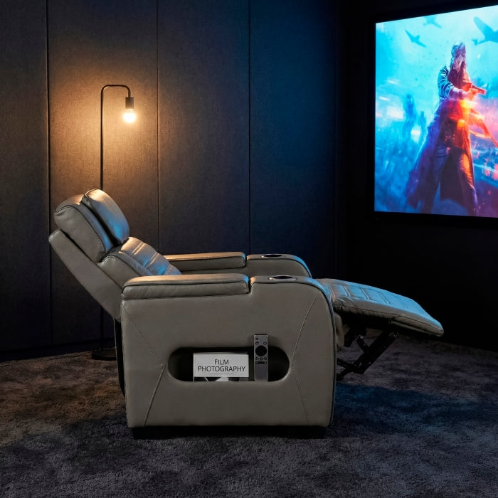 8344GRY-1PWHM Power Reclining Chair with Power Headrest, Cup holder, Storage Arms(Top and Side), Air Massage, Heat, LED Lighting and Charging Ports - 8344GRY-1PWHM