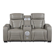 8344GRY-2PWHM Power Double Reclining Love Seat with Center Console, Power Headrests, Storage Arms(Top and Side) ,Cup Holders, Wireless Speakers with Sub-Woofer, Air Massage, Heat, LED Lighting and Charging Ports - 8344GRY-2PWHM