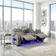 8344GRY-2PWHM Power Double Reclining Love Seat with Center Console, Power Headrests, Storage Arms(Top and Side) ,Cup Holders, Wireless Speakers with Sub-Woofer, Air Massage, Heat, LED Lighting and Charging Ports - 8344GRY-2PWHM