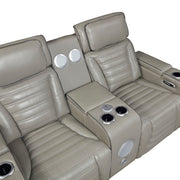 8344GRY-2PWHM Power Double Reclining Love Seat with Center Console, Power Headrests, Storage Arms(Top and Side) ,Cup Holders, Wireless Speakers with Sub-Woofer, Air Massage, Heat, LED Lighting and Charging Ports - 8344GRY-2PWHM