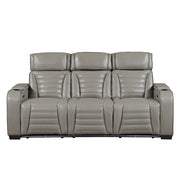 8344GRY-3PWHM Power Double Reclining Sofa with Center Drop-Down Cup Holders, Power Headrests,  Storage Arms(Top and Side) ,Cup holders, Reading Lights, Wireless Charger, Air Massage, Heat,  LED Lighting and Charging Ports - 8344GRY-3PWHM