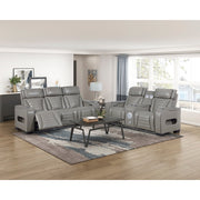 8344GRY-3PWHM Power Double Reclining Sofa with Center Drop-Down Cup Holders, Power Headrests,  Storage Arms(Top and Side) ,Cup holders, Reading Lights, Wireless Charger, Air Massage, Heat,  LED Lighting and Charging Ports - 8344GRY-3PWHM