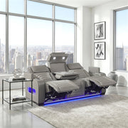 8344GRY-3PWHM Power Double Reclining Sofa with Center Drop-Down Cup Holders, Power Headrests,  Storage Arms(Top and Side) ,Cup holders, Reading Lights, Wireless Charger, Air Massage, Heat,  LED Lighting and Charging Ports - 8344GRY-3PWHM