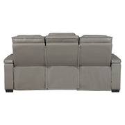 8344GRY-3PWHM Power Double Reclining Sofa with Center Drop-Down Cup Holders, Power Headrests,  Storage Arms(Top and Side) ,Cup holders, Reading Lights, Wireless Charger, Air Massage, Heat,  LED Lighting and Charging Ports - 8344GRY-3PWHM